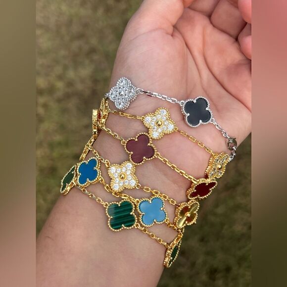 18k Gold Plated Alhambra Crystal Clover Motif Bracelet - Picture 14 of 14